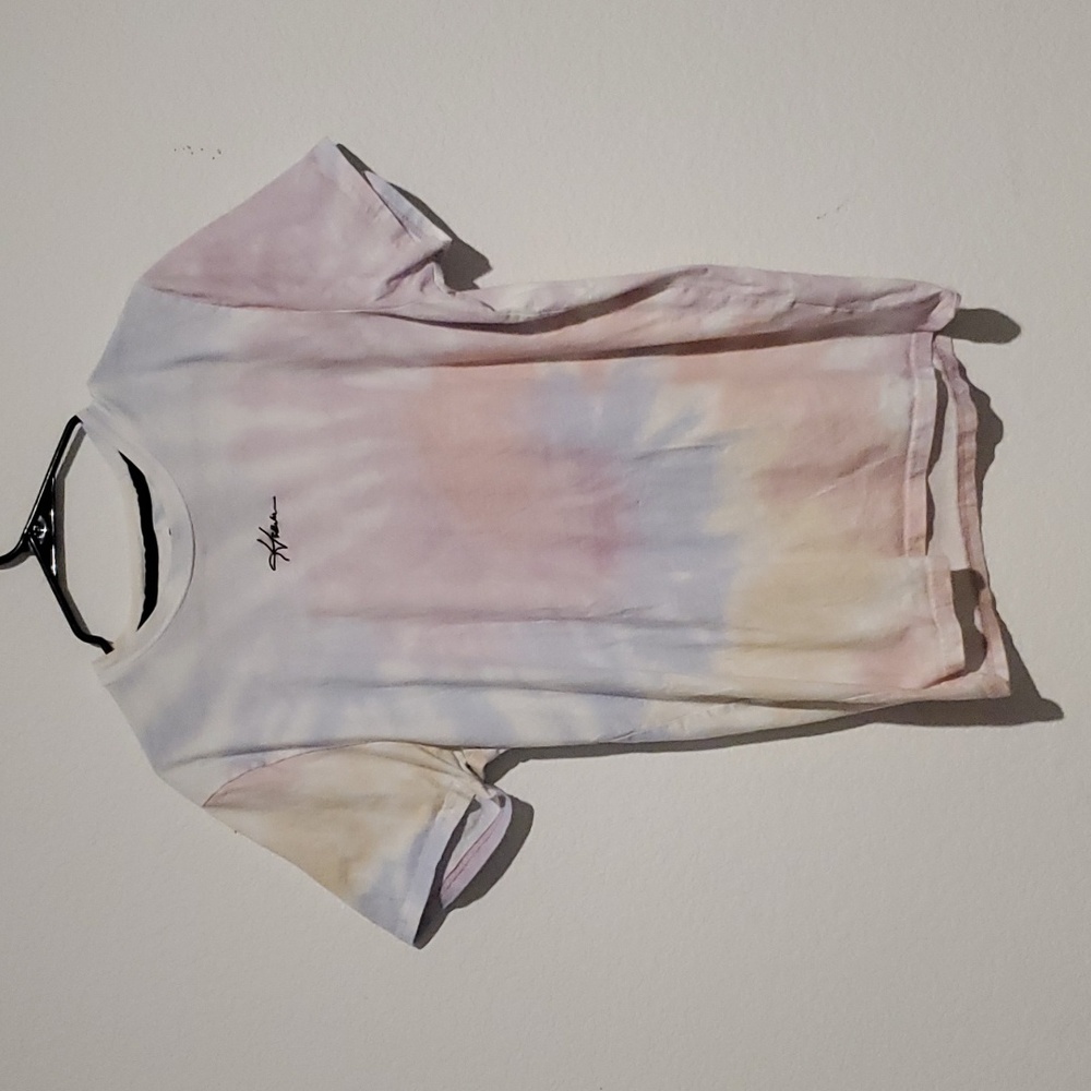 Pre-owned, Womans, Large, Muticolor pink, white, green/yellow tie die shirt